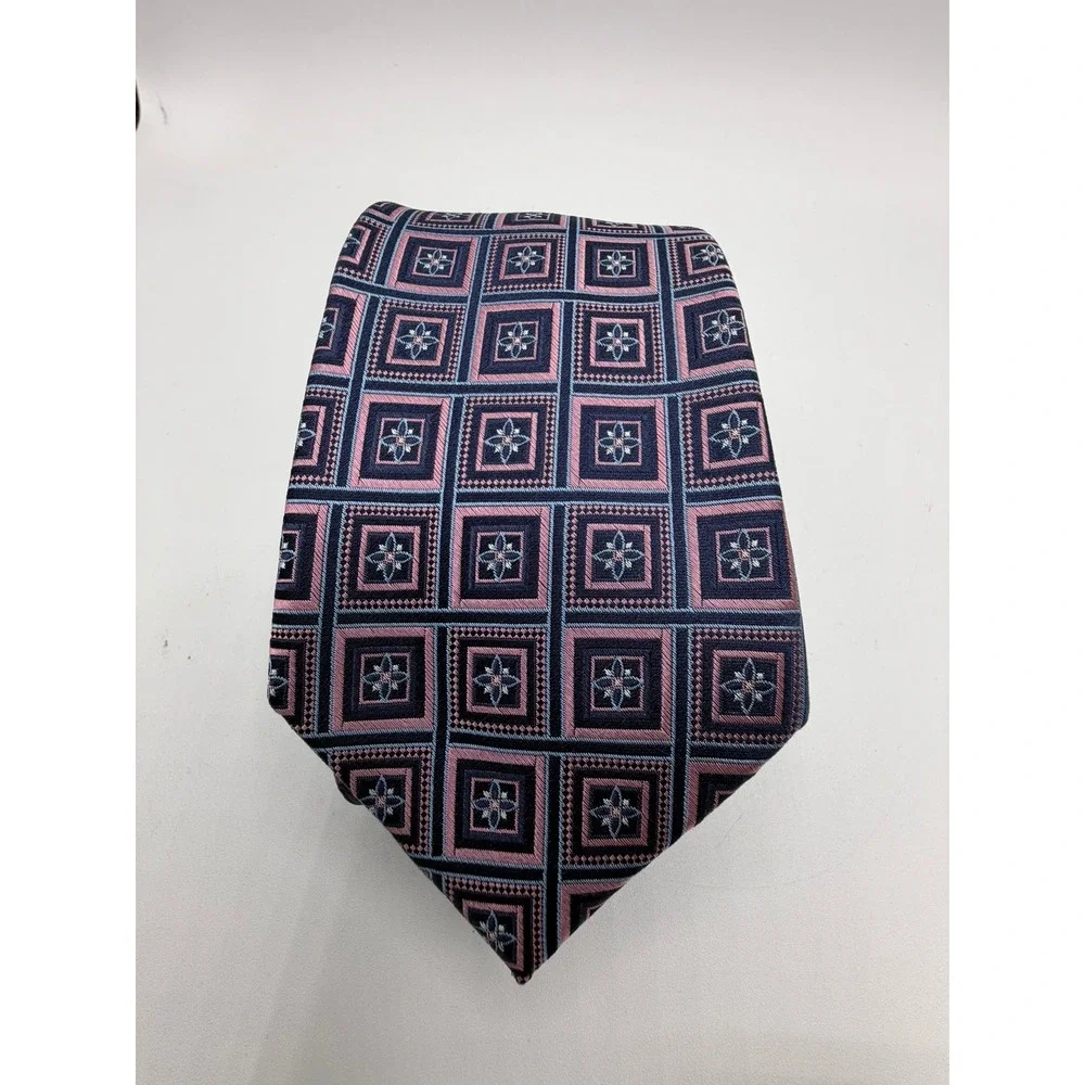 Jos. A. Bank Reserve Navy Pink Geometric Floral Silk Men's Necktie Classic Width